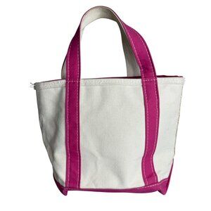 L.L. Bean Boat & Tote Canvas Bag Pink Trim Canvas Zipper Top 13"